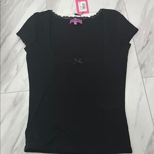Black Lace Trim Women's Top